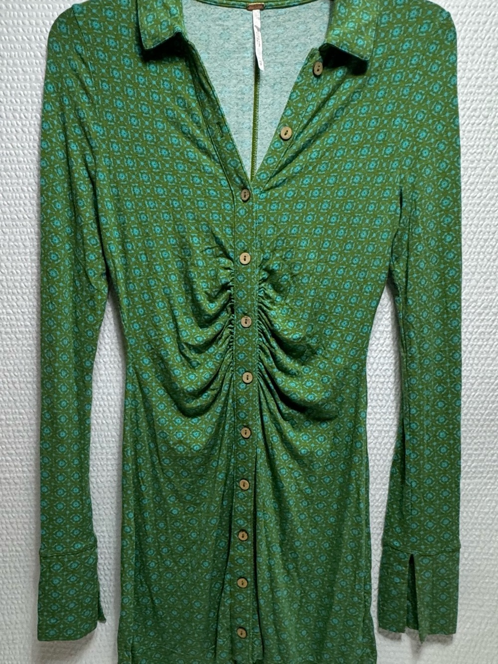 Free people Green Button-Front Long Sleeve Shirt Dress - Picture 2 of 10